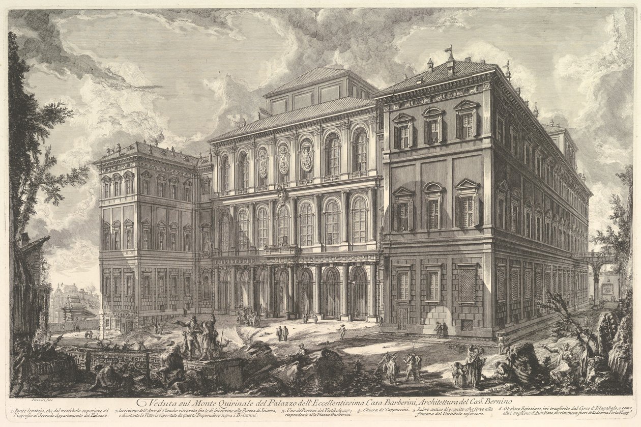 Veduta del palazzo della illustre famiglia Barberini sul Colle Quirinale, disegnato..., ca. 1750-1759 da Giovanni Battista Piranesi