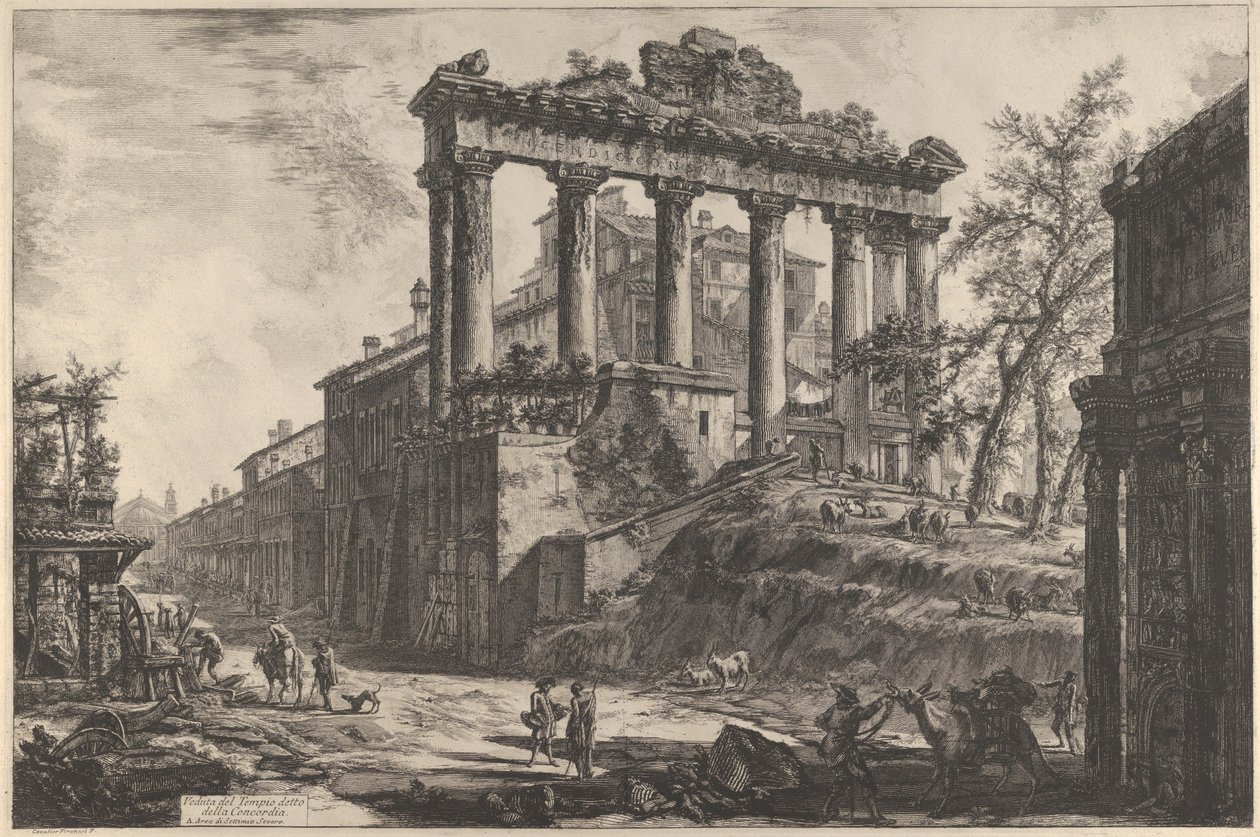 Veduta del cosiddetto Tempio della Concordia con il Tempio di Saturno, 1760-78 da Giovanni Battista Piranesi