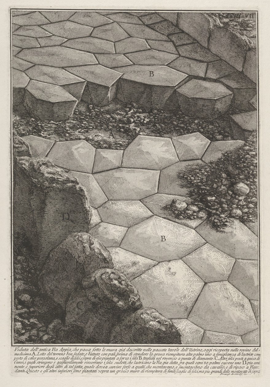 Veduta della pavimentazione in pietra della Via Appia (Veduta dell