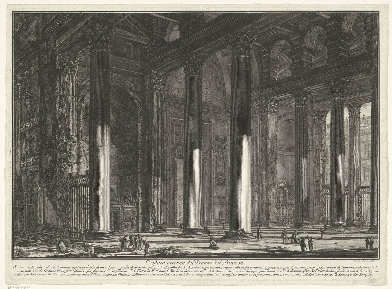 Voorportaal van het Pantheon te Rome Veduta interna del Pronao del Panteon (titolo sull