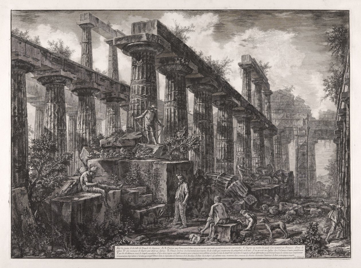 Veduta dei resti della cella del Tempio di Nettuno, da Diverse vedute di ... Pesto da Giovanni Battista Piranesi