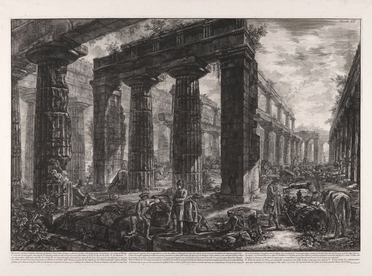 Vista interna del Tempio di Nettuno descritto nella tavola X da Giovanni Battista Piranesi