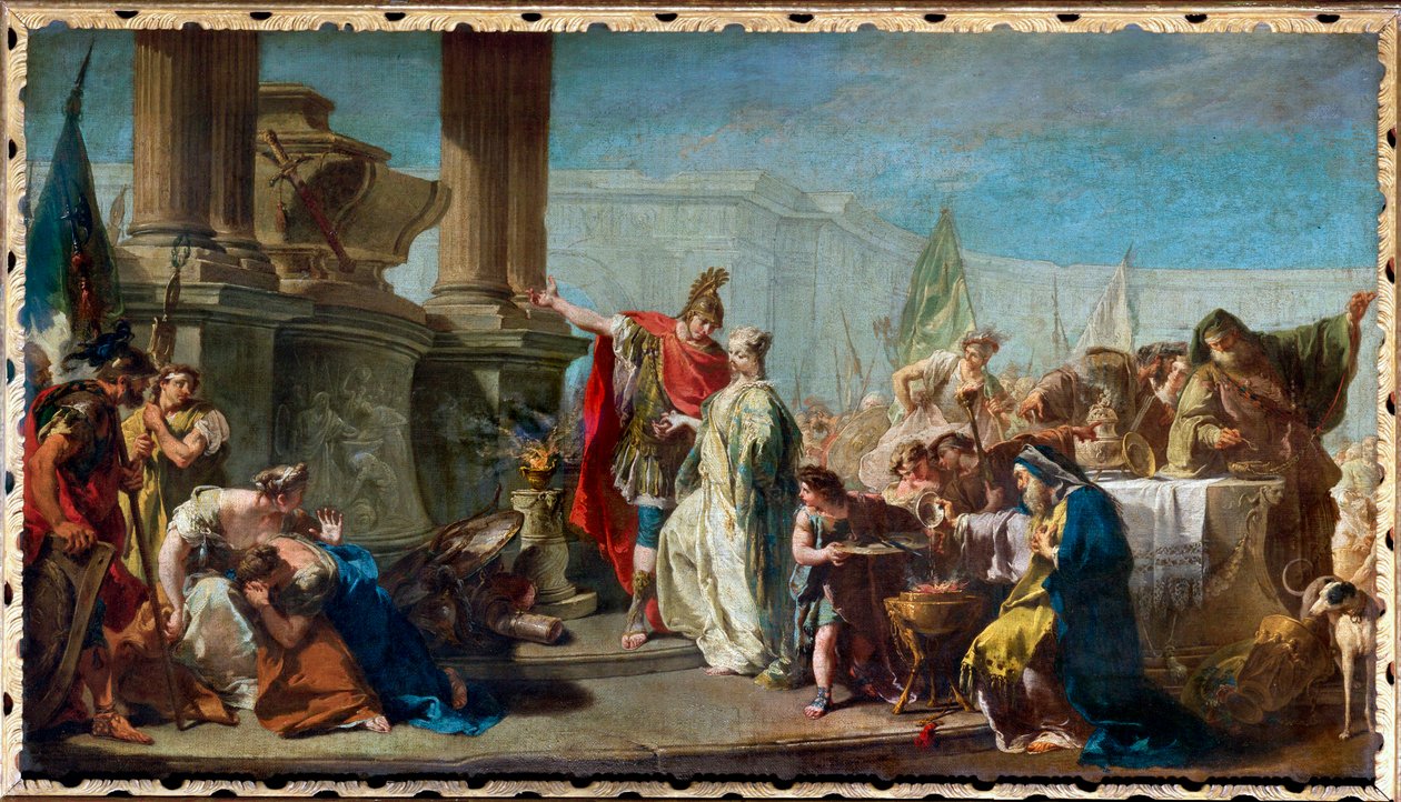 Polissena, figlia di Priamo, re di Troia, viene sacrificata in espiazione allo spirito del defunto Achille ... da Giovanni Battista Pittoni