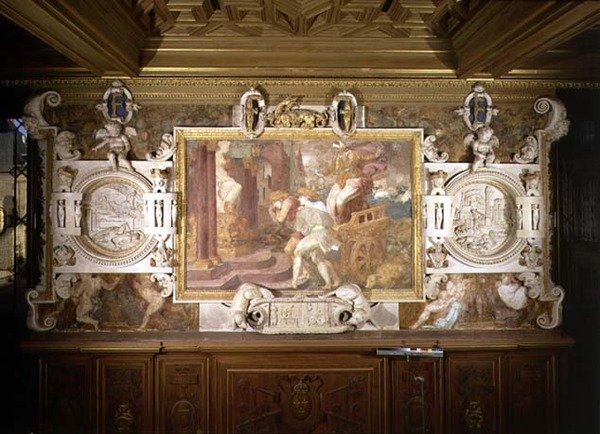 Cleobi e Bitone, dettaglio dello schema decorativo nella Galleria di Francesco I da Giovanni Battista Rosso Fiorentino
