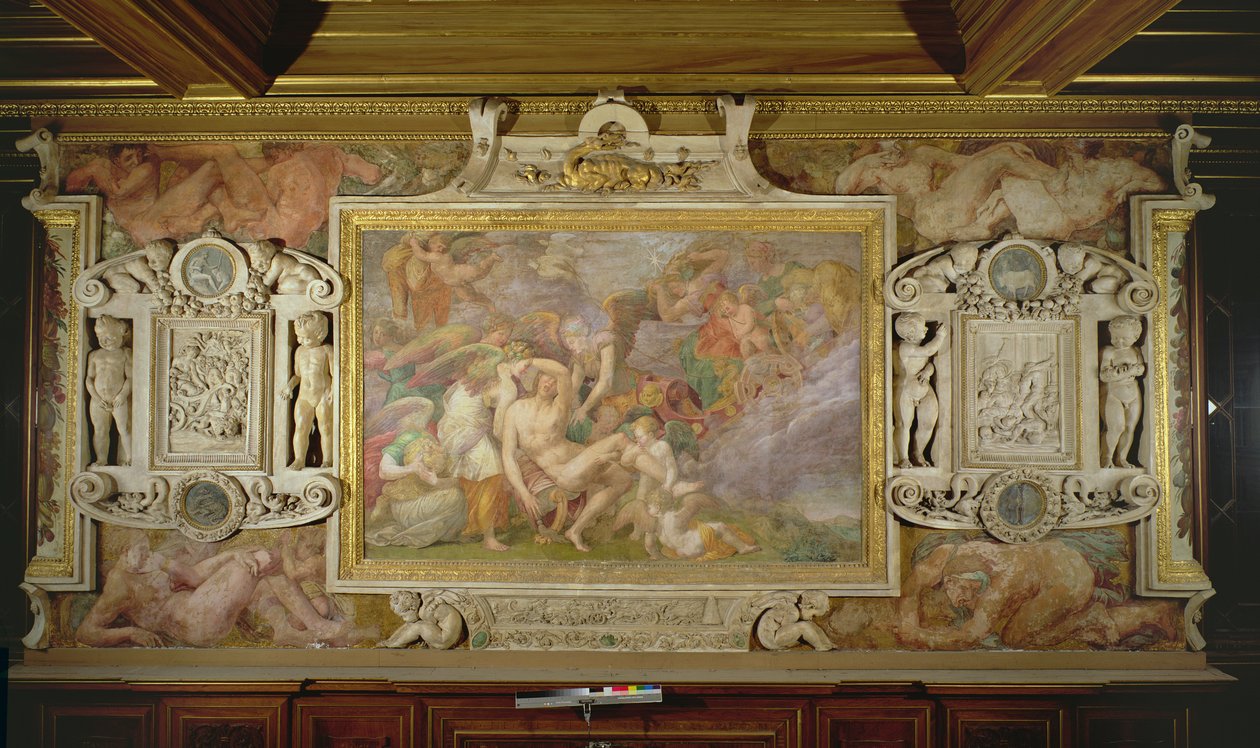 La morte di Adone (dettaglio dello schema decorativo nella Galleria di Francesco I, 1530-40) da Giovanni Battista Rosso Fiorentino