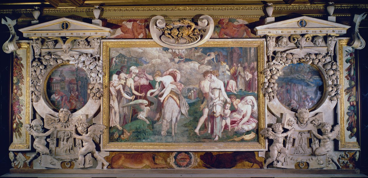 La fontana della giovinezza, dettaglio dello schema decorativo nella Galleria di Francesco I, 1530-40 da Giovanni Battista Rosso Fiorentino