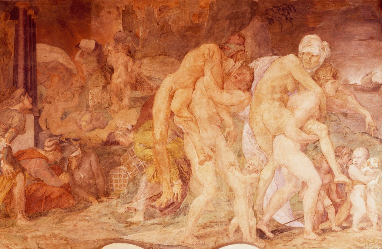 I gemelli di Catania, Anfinomo e Anapio, affresco nella galleria di Francesco I del Castello di Fontainebleau da Giovanni Battista Rosso Fiorentino
