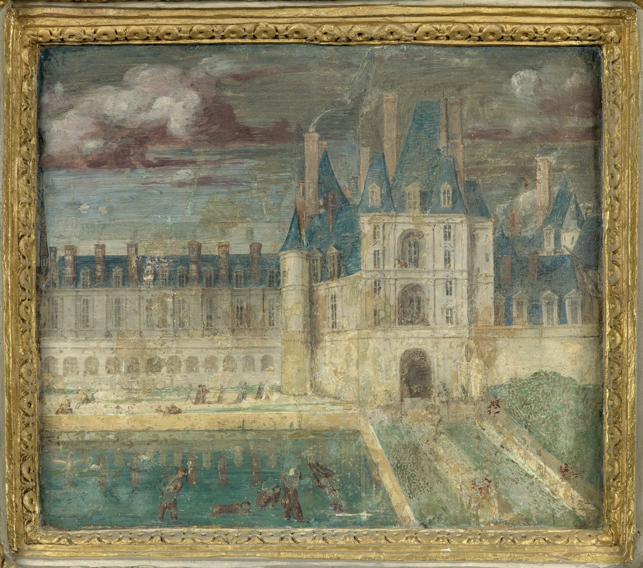 Veduta del castello di Fontainebleau intorno al 1535 - 1540 da Giovanni Battista Rosso Fiorentino
