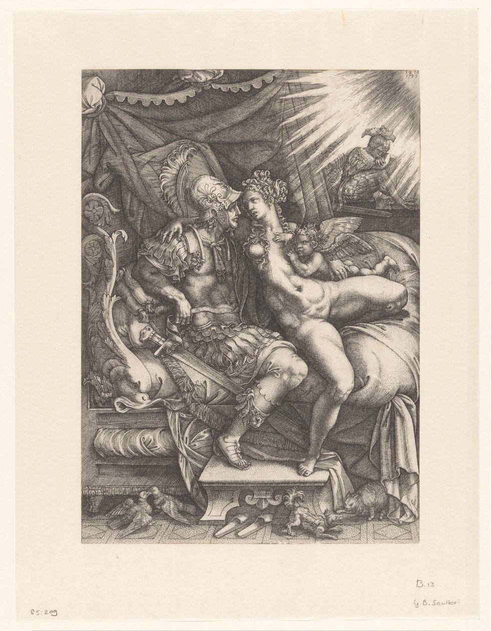 Marte e Venere come amanti da Giovanni Battista Scultori