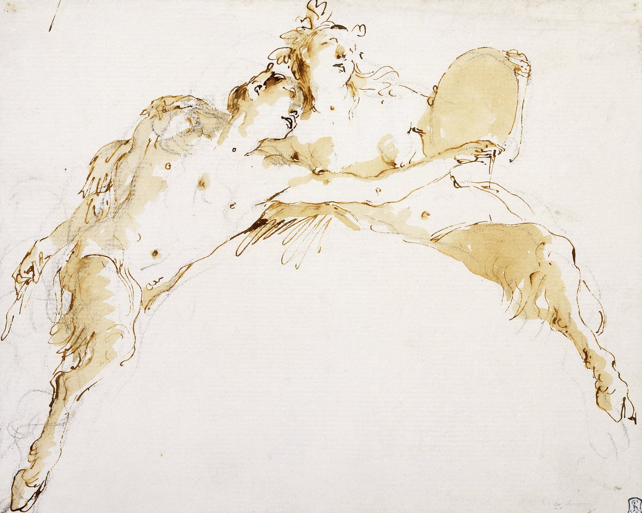 Un fauno, con il braccio sinistro teso, e una faunessa che tiene un tamburo da Giovanni Battista Tiepolo