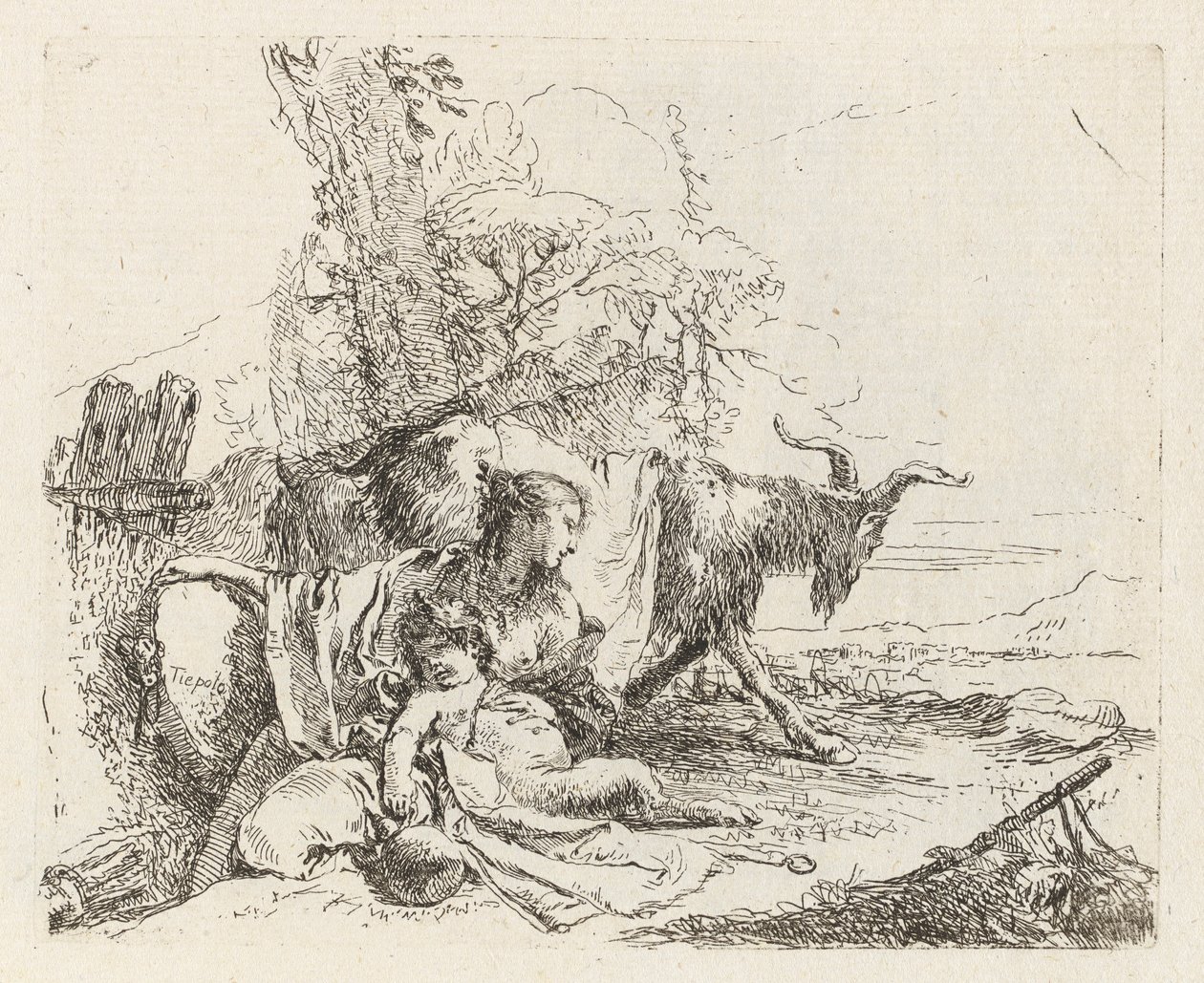 Una Ninfa con un Piccolo Satiro e Due Capre, da Vari capricci da Giovanni Battista Tiepolo