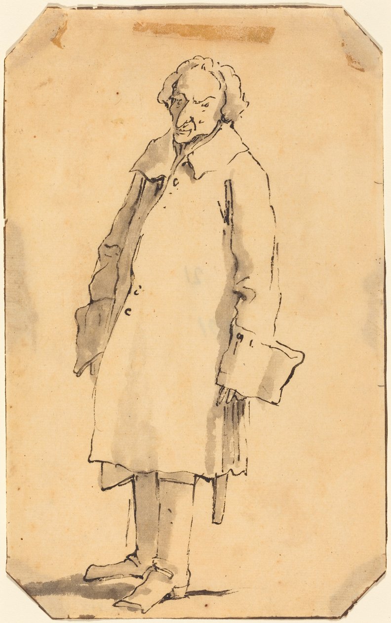 Un uomo in piedi con un cappotto lungo e gli stivali da Giovanni Battista Tiepolo