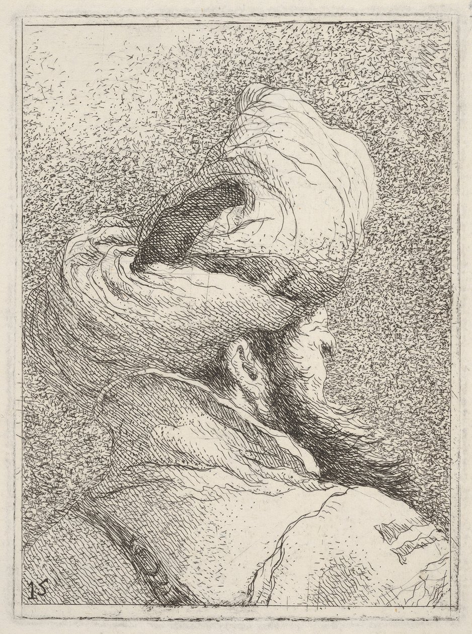 Uomo barbuto con turbante, raffigurato in busto di tre quarti da dietro, ca. 1770 da Giovanni Battista Tiepolo