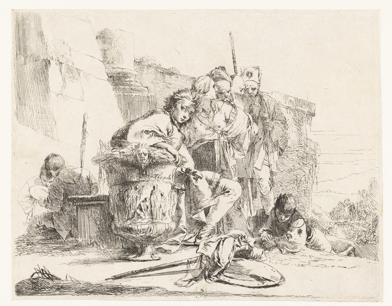 Ragazzo seduto accanto a un vaso con altre persone da Giovanni Battista Tiepolo