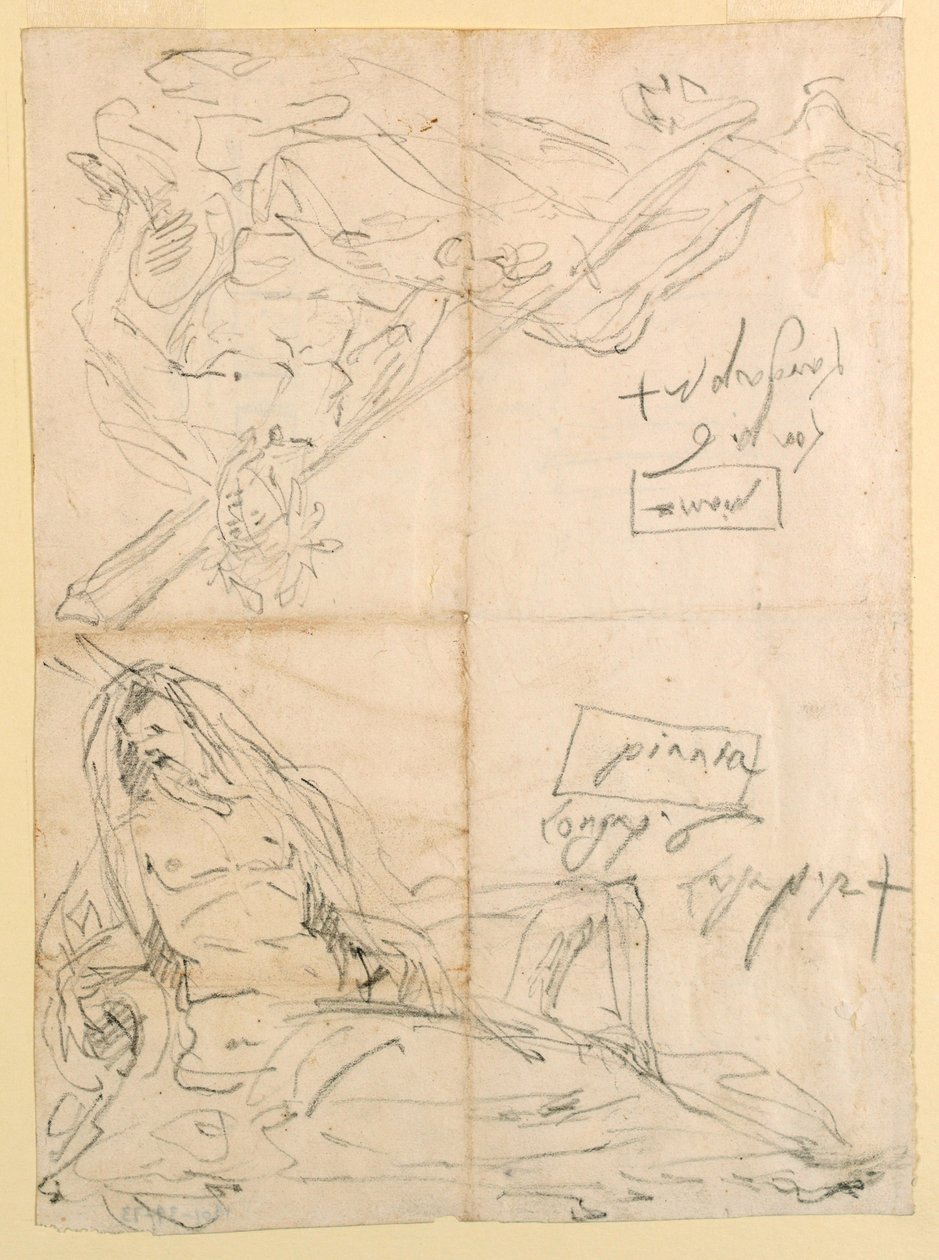 Disegno, Due schizzi di divinità fluviali, 1750 ca. da Giovanni-Battista Tiepolo