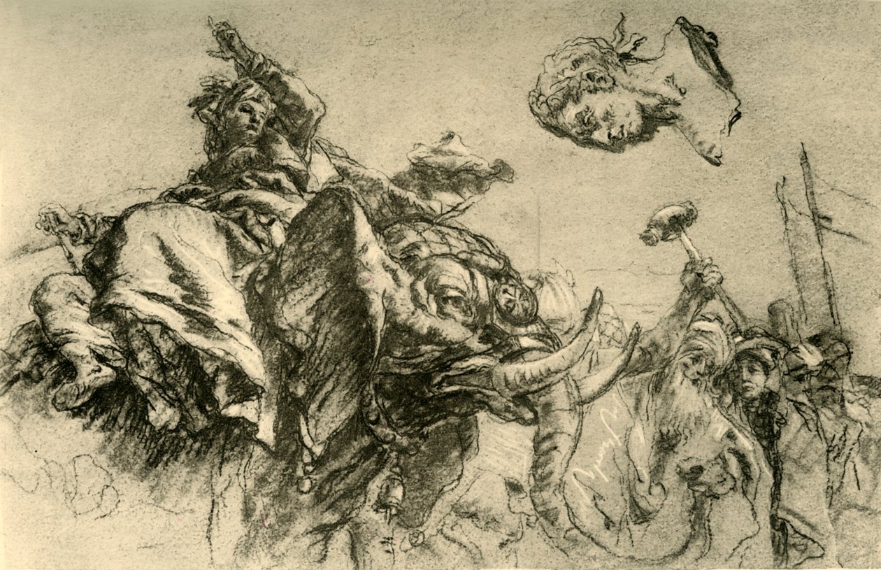 Donna orientale su un elefante. Busto di un imperatore romano da Giovanni Battista Tiepolo