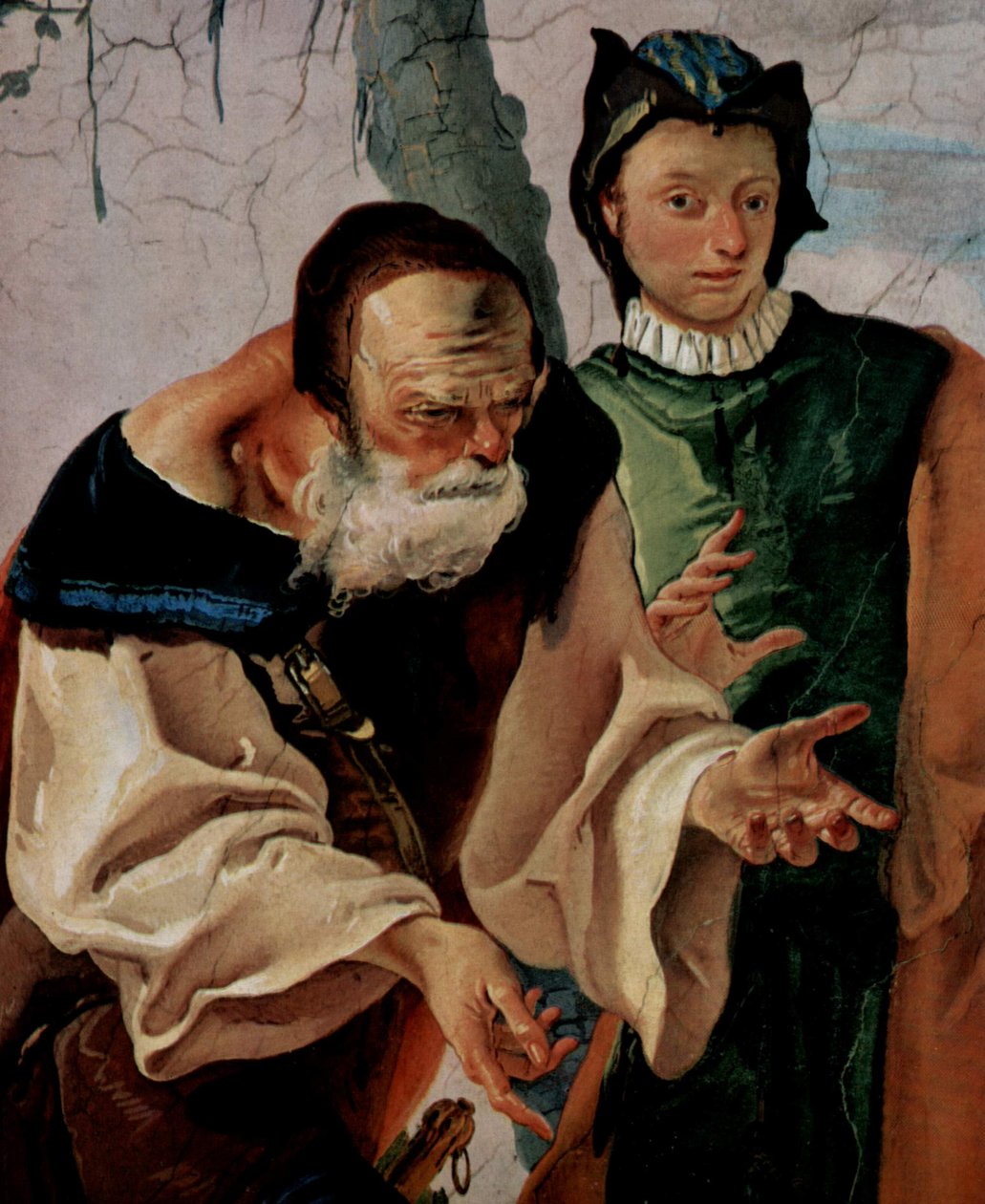 Affreschi di scene bibliche nel Palazzo Vescovile di Undine, scena: Rachele nasconde gli idoli, particolare: Giacobbe da Giovanni Battista Tiepolo