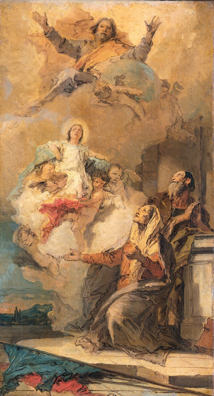 Dio Padre invia la Vergine Maria ai suoi genitori Gioacchino e Anna Titolo/i alternativo/i:  

La visione di Sant