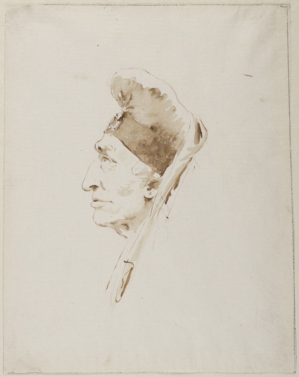 Testa di un anziano di profilo che indossa un copricapo esotico da Giovanni Battista Tiepolo