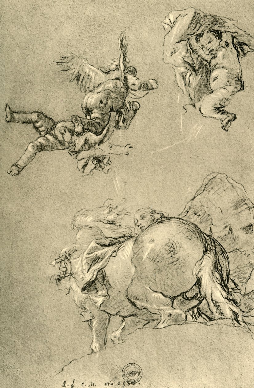 Cupidi fluttuanti e una delle Ore con un cavallo del sole da Giovanni Battista Tiepolo