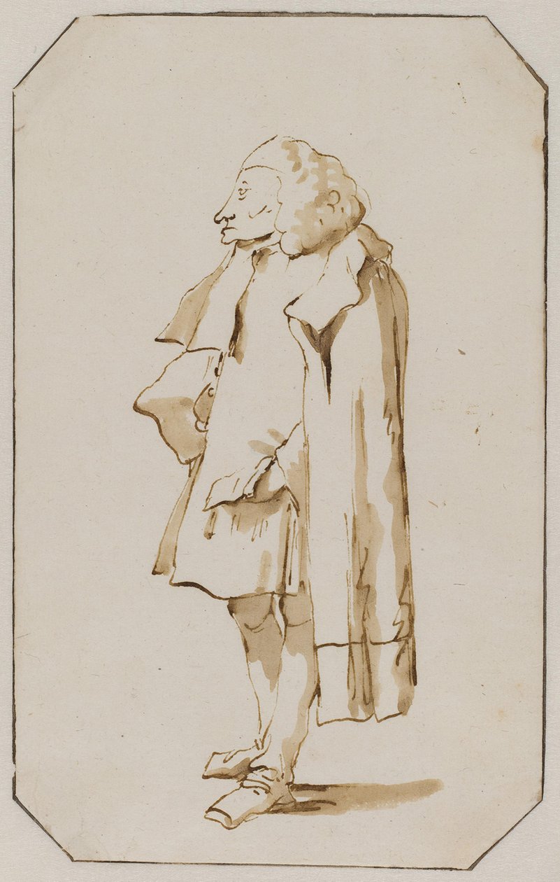 Caricatura di un uomo in piedi con un mantello da Giovanni Battista Tiepolo