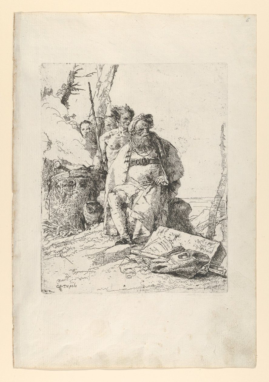 Mago con quattro figure vicino a un altare fumante, dagli Scherzi, ca. 1743-52 da Giovanni Battista Tiepolo