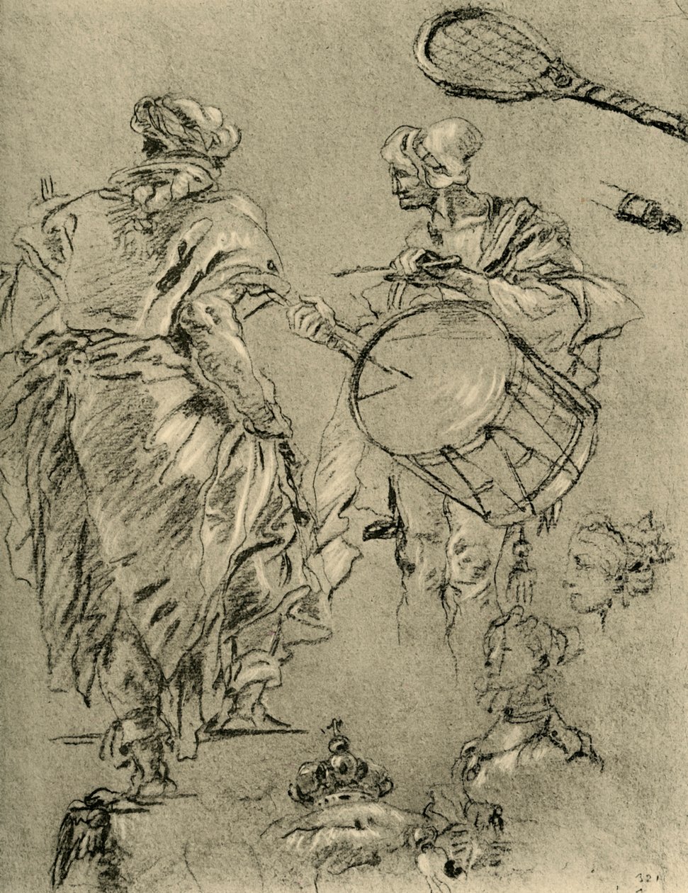 Uomo visto da dietro, un tamburino e piccoli studi, 1751-1752, 1928 da Giovanni Battista Tiepolo