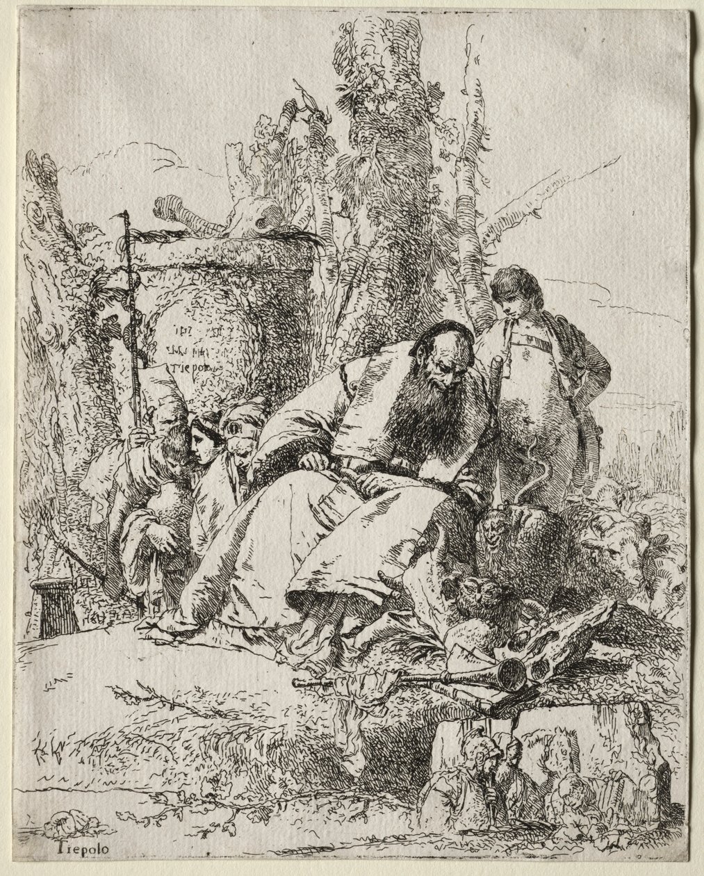 Scherzi: mago seduto, ragazzo e quattro figure, 1735-40 da Giovanni Battista Tiepolo