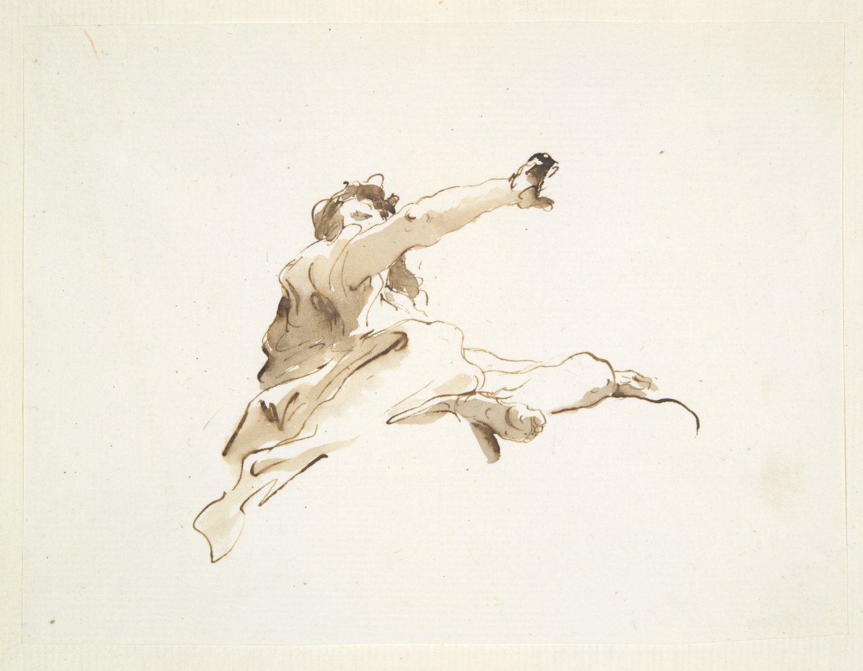 Figura seduta con testa girata a sinistra e braccio destro alzato, vista dal basso da Giovanni Battista Tiepolo