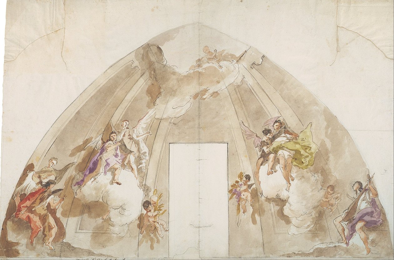 Angeli cantanti e musicanti: Disegno preparatorio per il soffitto del Duomo di Udine da Giovanni Battista Tiepolo