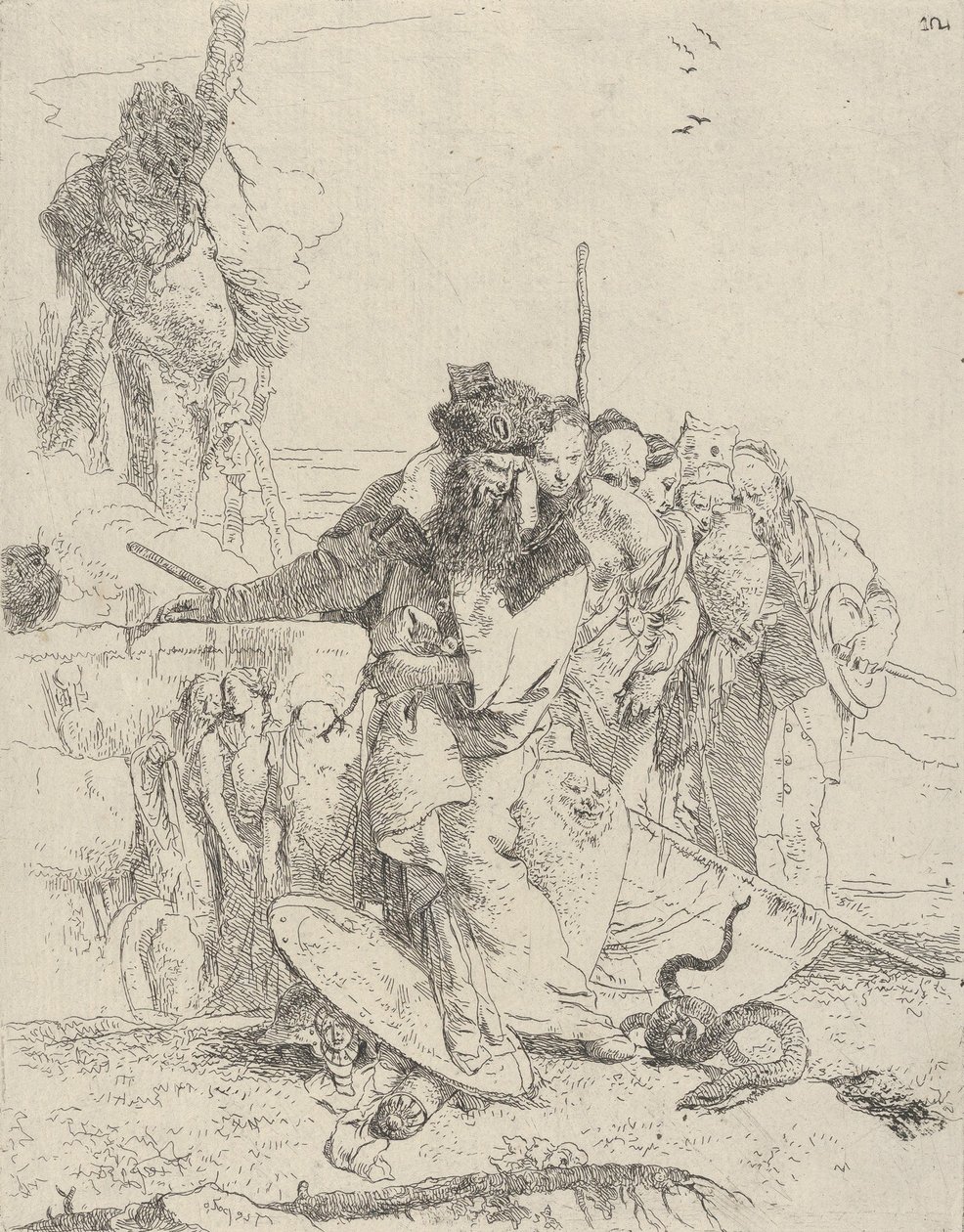 Sei persone che guardano un serpente, dagli Scherzi, ca. 1743-50 da Giovanni Battista Tiepolo