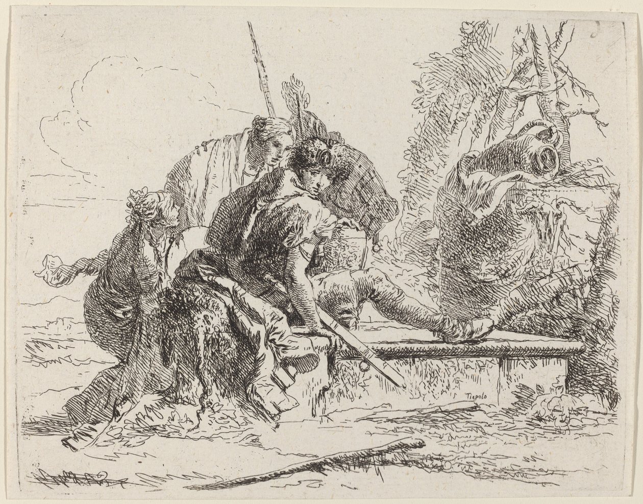Soldato seduto su una tomba con figure circostanti da Giovanni Battista Tiepolo