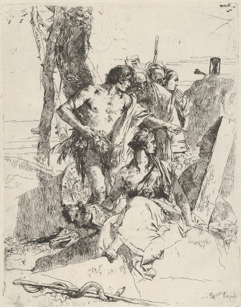 La scoperta della tomba di Punchinello, dagli Scherzi, ca. 1743-50 da Giovanni Battista Tiepolo