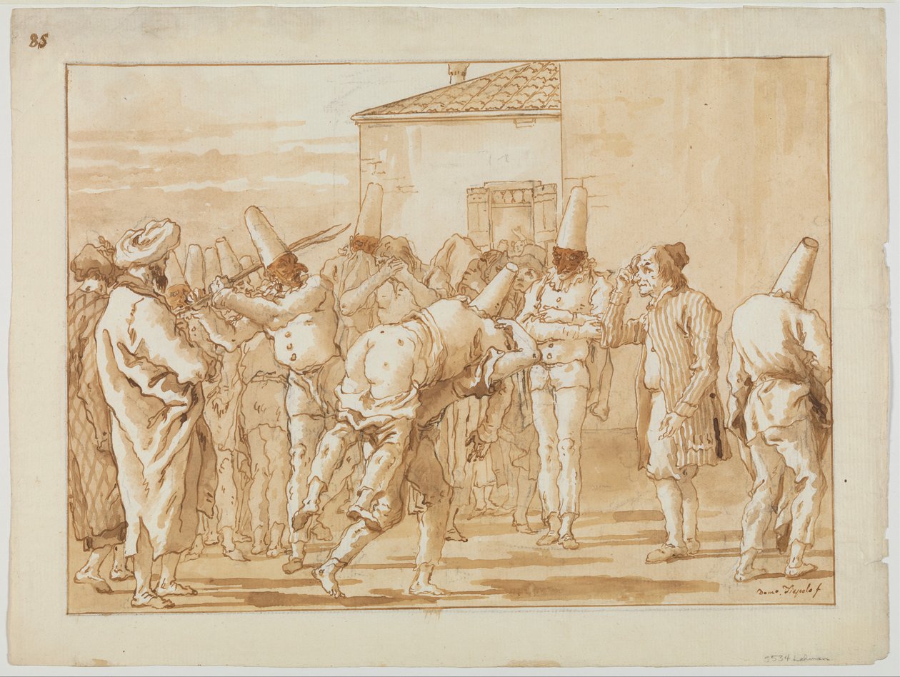 La fustigazione di Punchinello, c.1800 da Giovanni Battista Tiepolo
