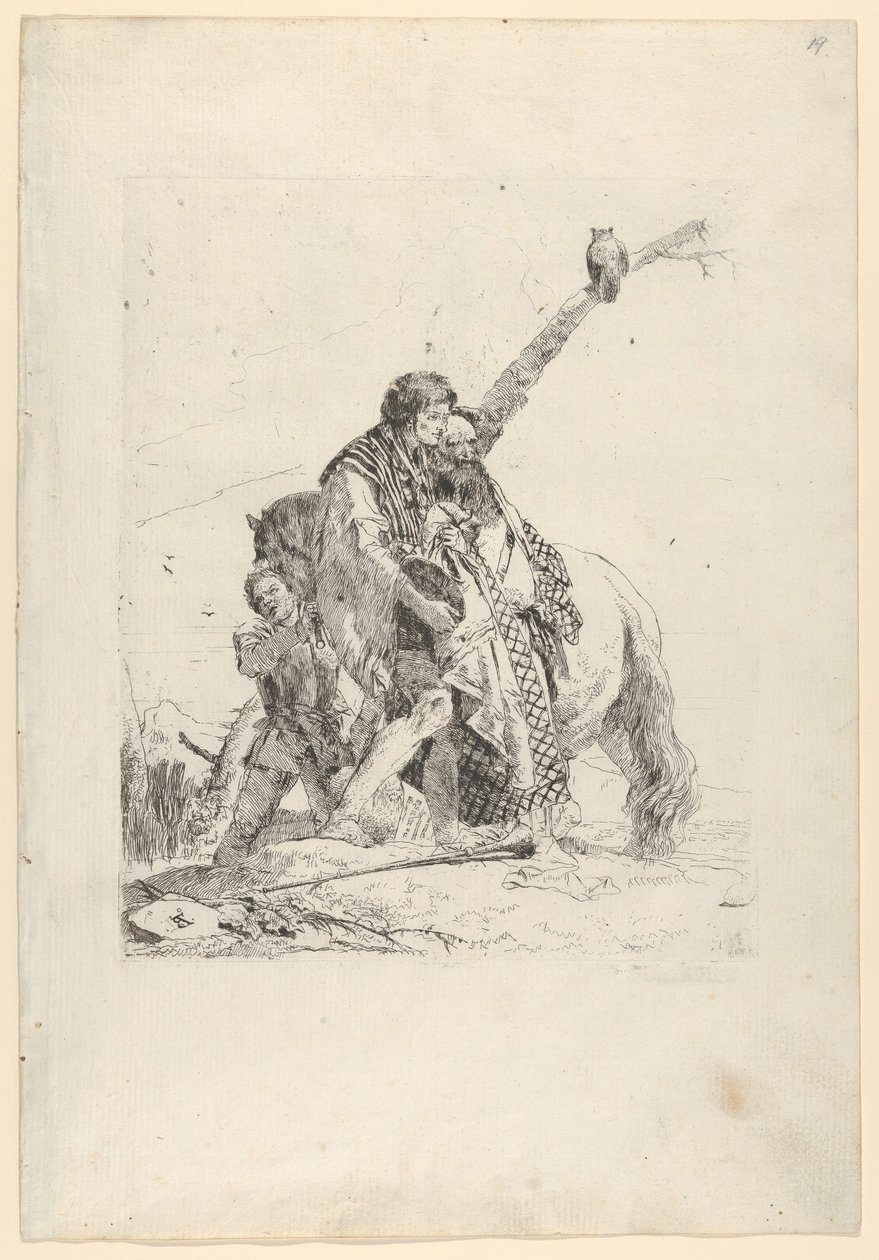 Tre uomini accanto a un cavallo, dagli Scherzi da Giovanni Battista Tiepolo
