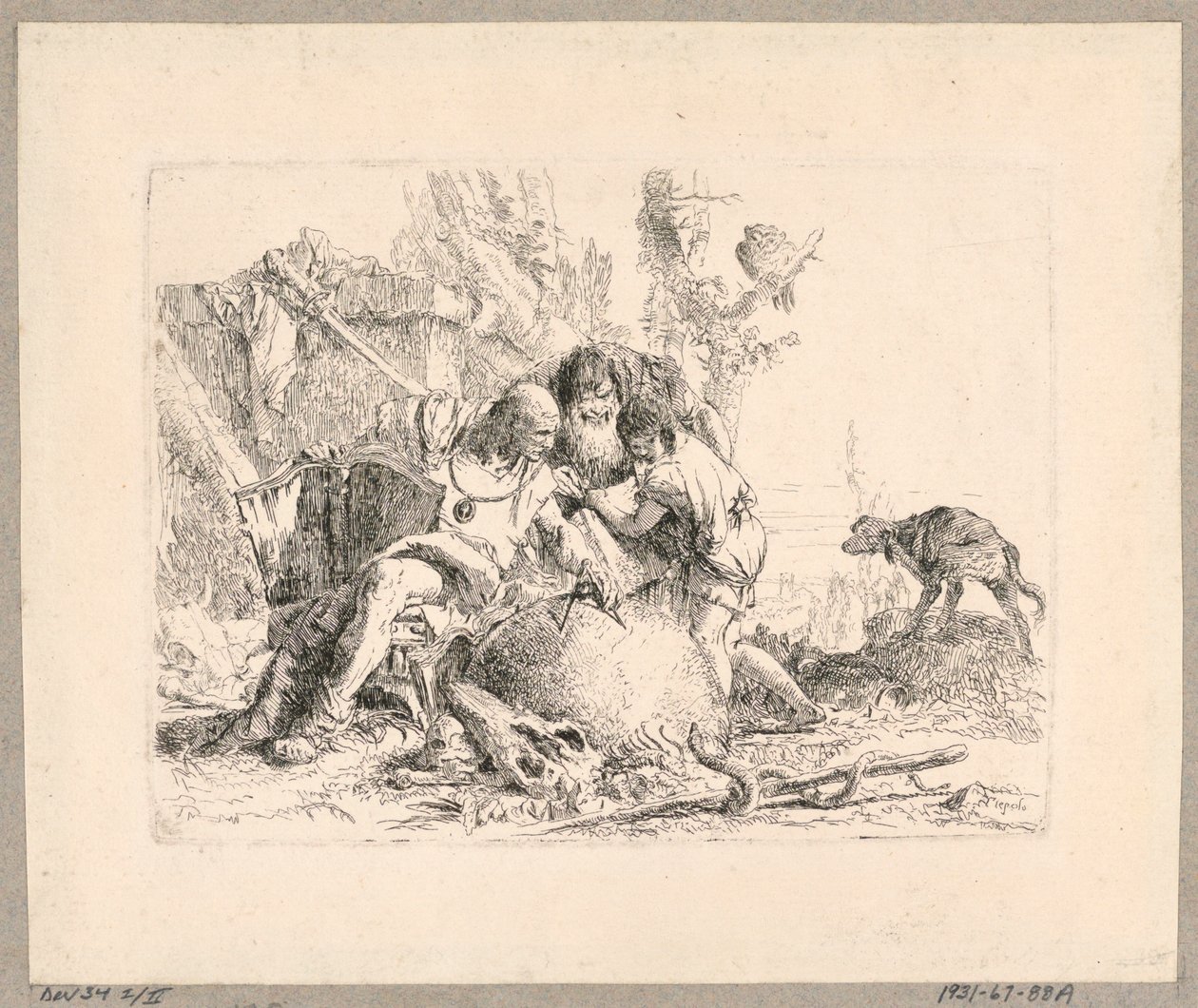 Due filosofi e un ragazzo, tavola 22 dagli Scherzi di Fantasia da Giovanni Battista Tiepolo