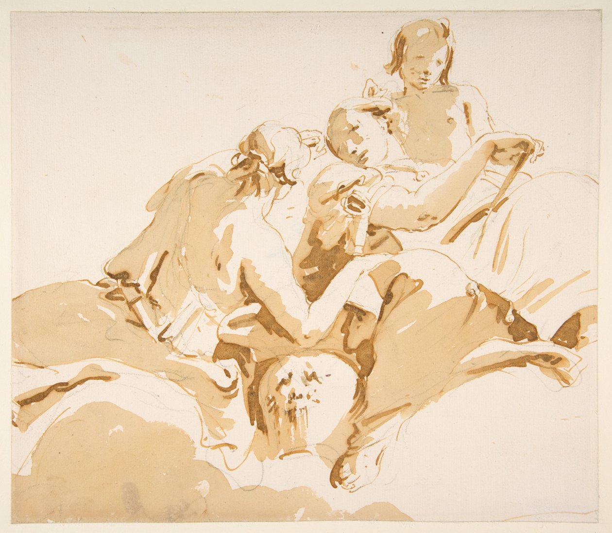 Zwei sitzende Frauen und ein Junge auf Wolken da Giovanni Battista Tiepolo