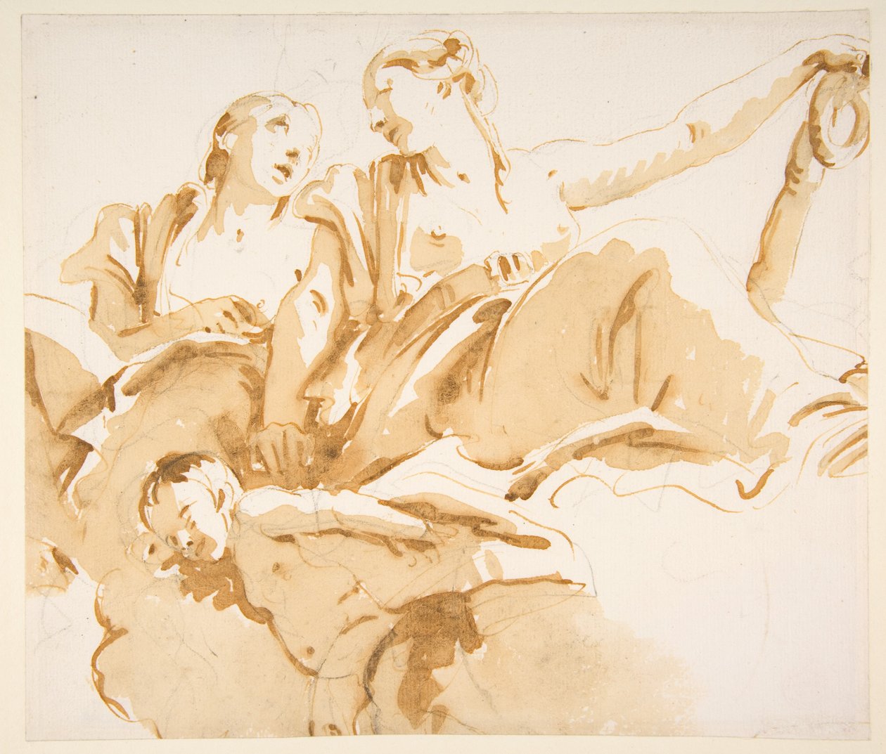 Zwei Frauen, eine hält einen Anker, und ein Putto auf Wolken da Giovanni Battista Tiepolo