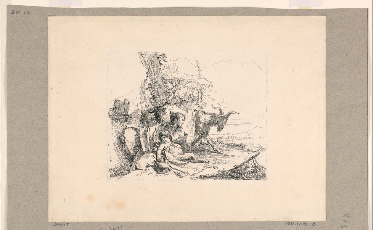 Donna con un satiro infante, dai Vari Capricci da Giovanni Battista Tiepolo