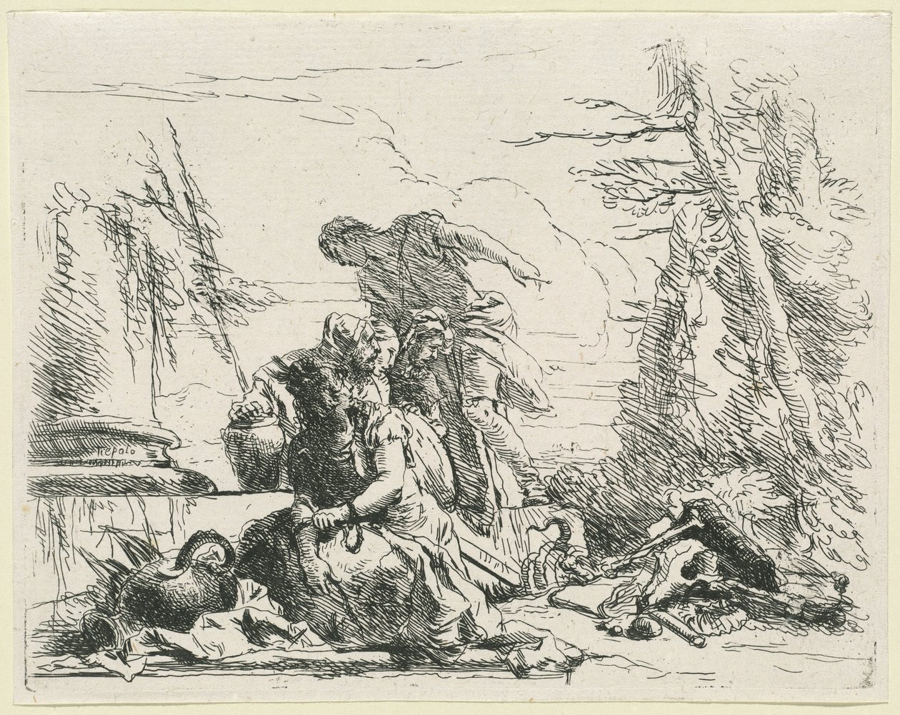 Donne e uomini che osservano un rogo di ossa da Giovanni Battista Tiepolo