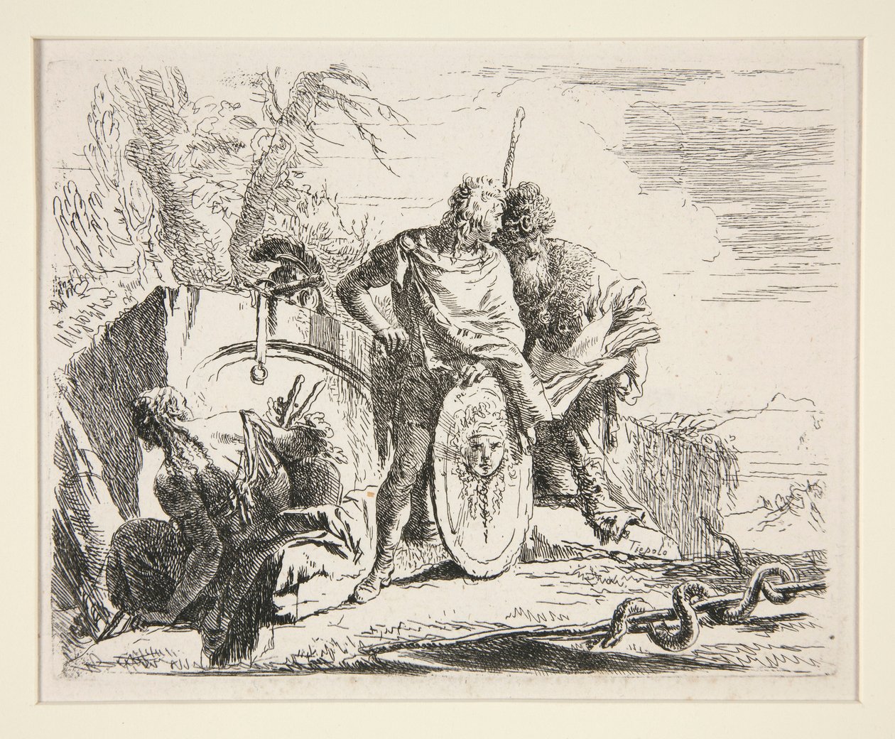 Giovane soldato con filosofo e donna seduta, dalla serie Vari Capricci da Giovanni Battista Tiepolo