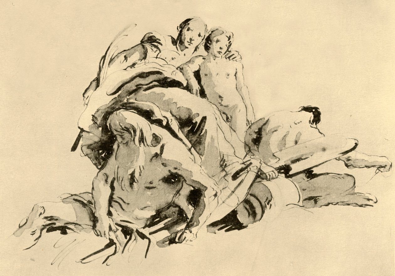 Giovane donna con ragazzo, dio del fiume e satiro da Giovanni Battista Tiepolo