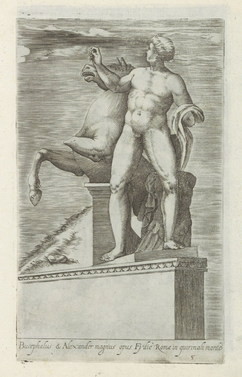 Scultura di uno dei Dioscuri sul Quirinale a Roma da Giovanni Battista de