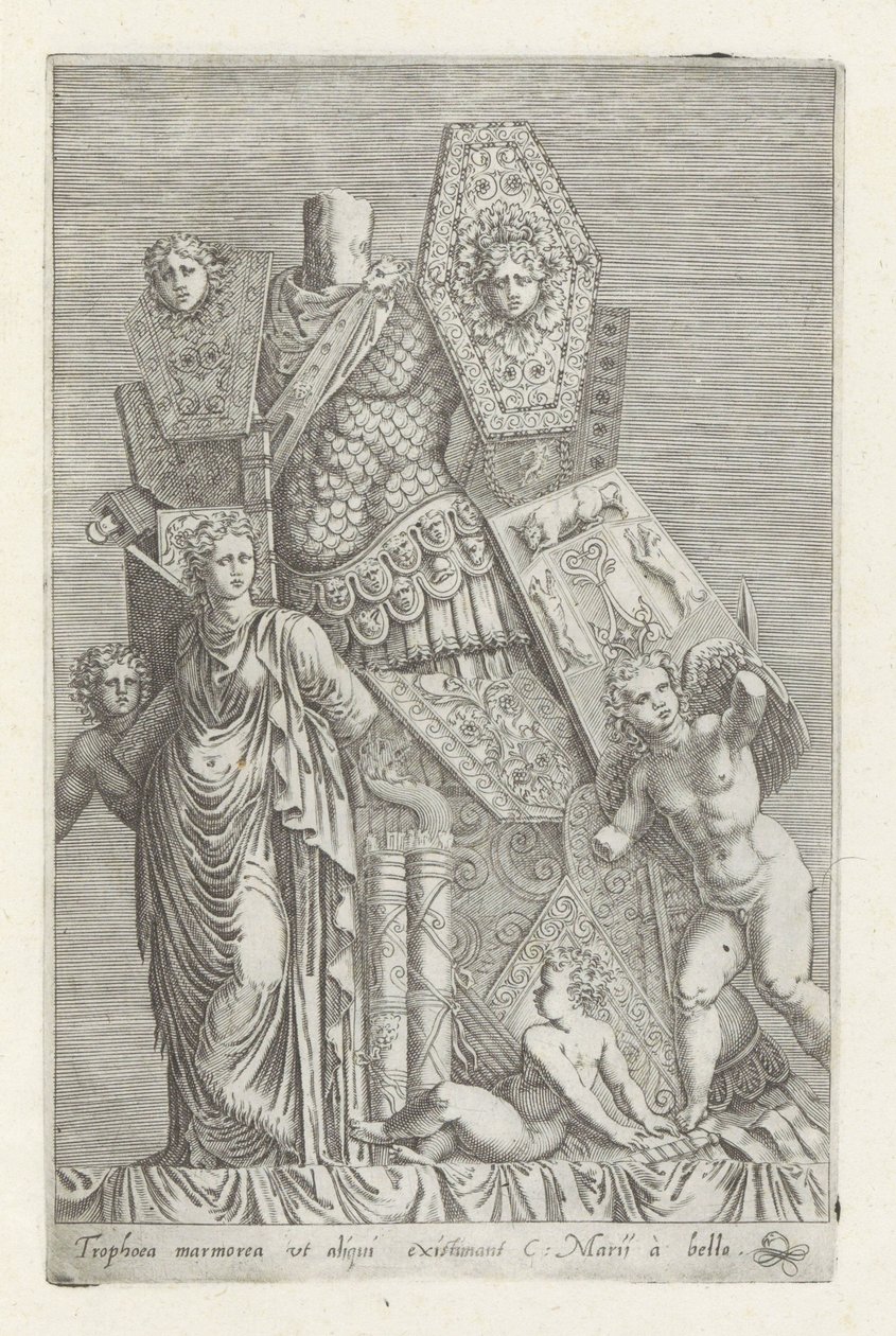 Trofeo di armi, una figura femminile e angeli da Giovanni Battista de