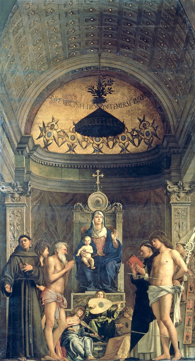 Madonna col Bambino in trono tra i SS. Francesco, Giovanni Battista, Giobbe, Domenico, Sebastiano e Luigi (Pala di San Giobbe) c.1487 da Giovanni Bellini