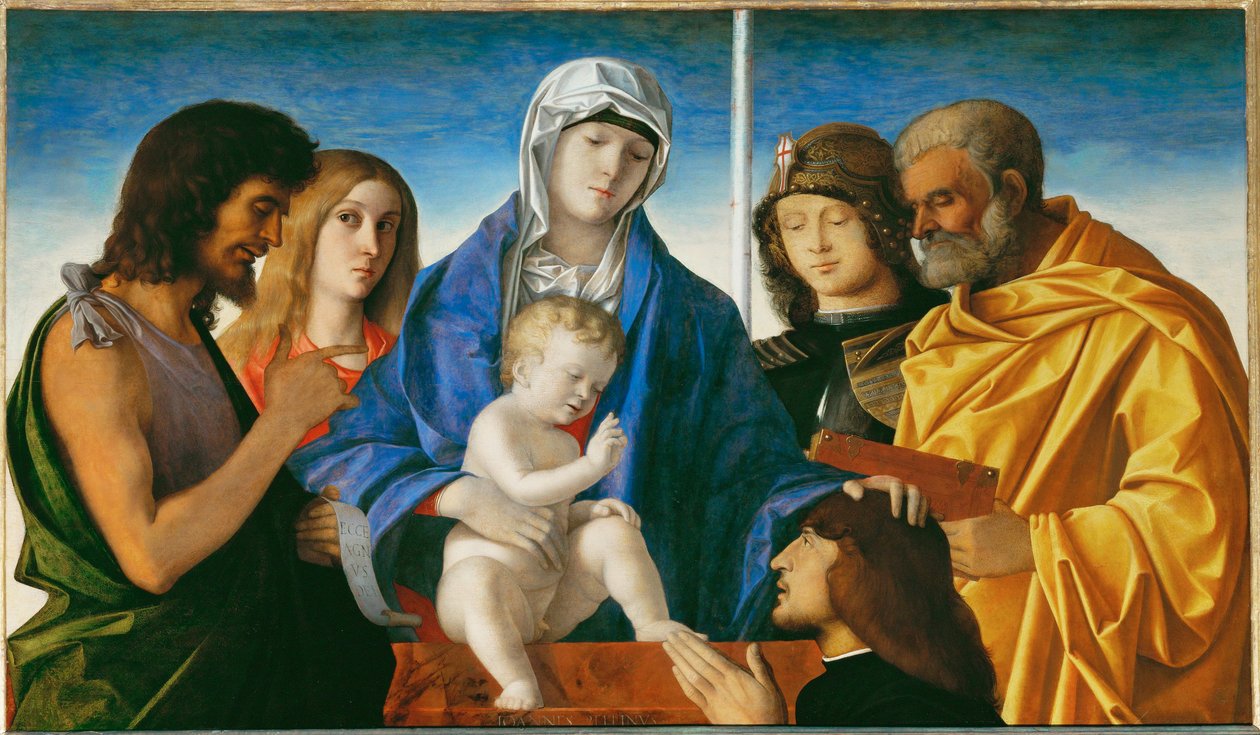 Vergine e bambino con i santi Giovanni Battista, Maddalena, Giorgio e Pietro ... da Giovanni Bellini