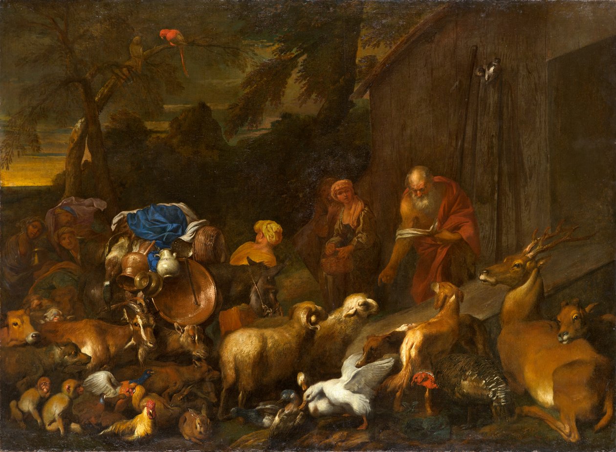 Noè e gli animali che entrano nell