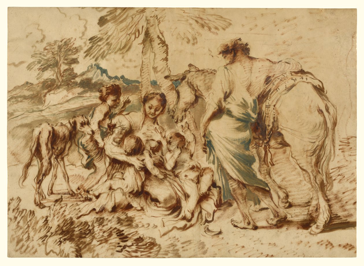 Eine Familie in einer Wüstenlandschaft da Giovanni Benedetto Castiglione