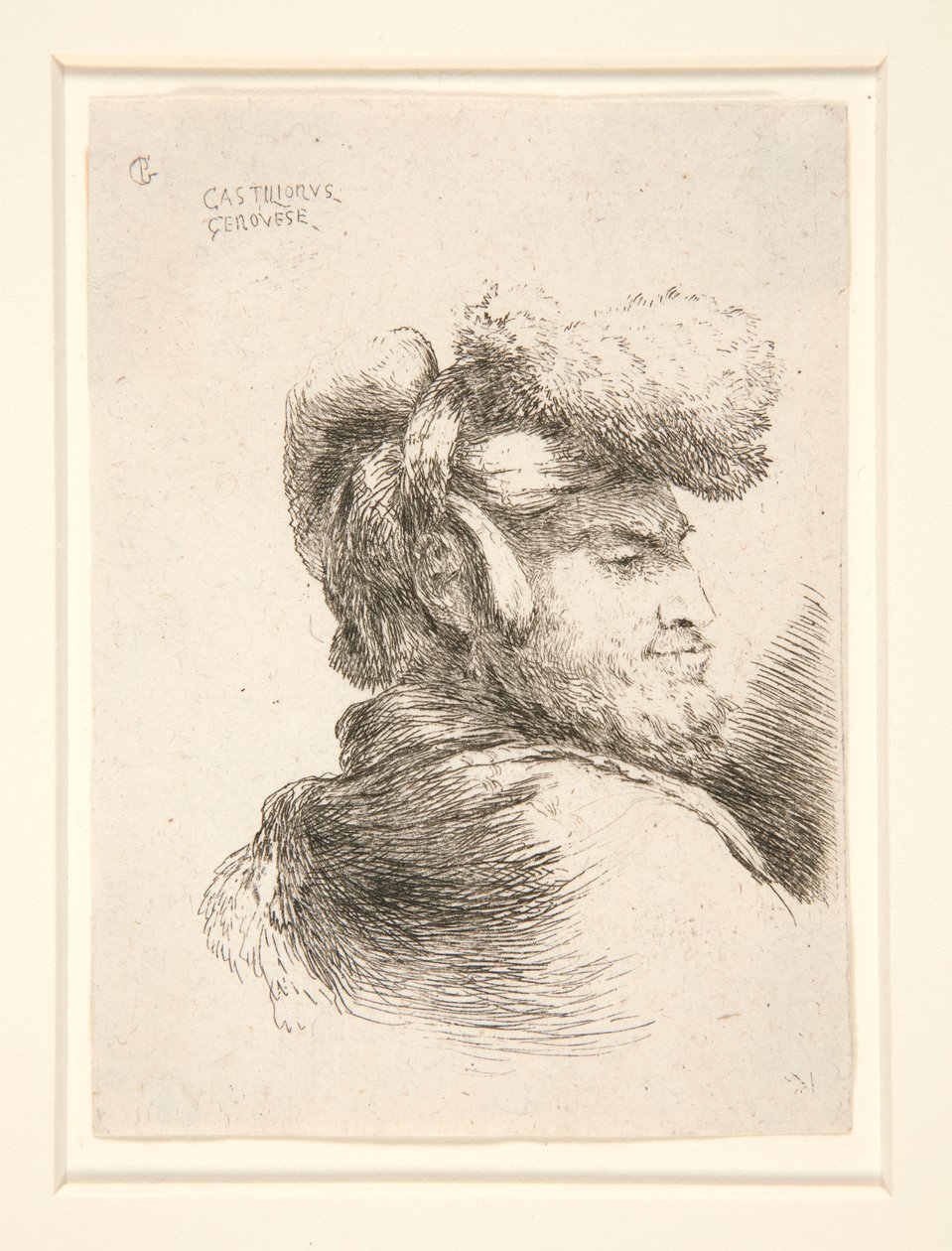 Un uomo di profilo, rivolto a destra, dalla serie Les petites tetes d da Giovanni Benedetto Castiglione
