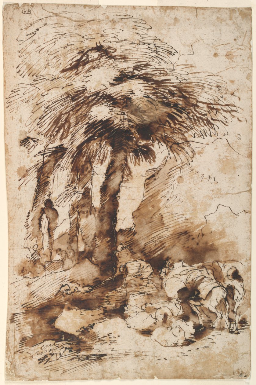 Carovana a riposo vicino a un erma da Giovanni Benedetto Castiglione